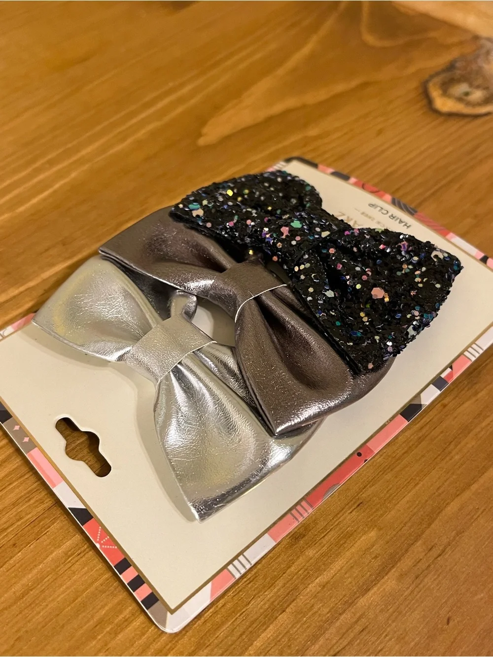 FAO Schwarz Metallic Silver and Black Glitter Bow Hair Clips